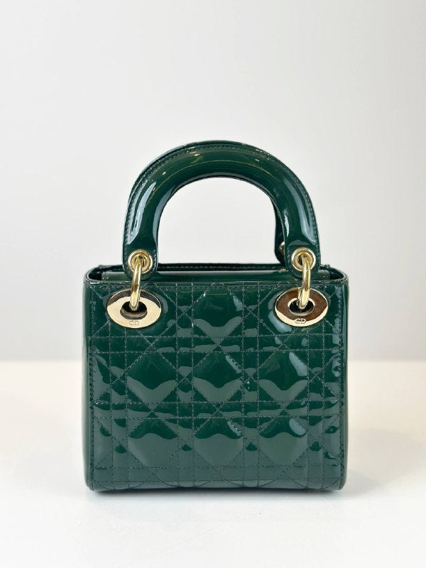 Dior Lady Dior Bag Mini Size  Dark Green Patent Leather