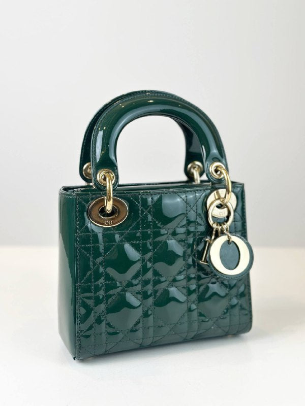 Dior Lady Dior Bag Mini Size  Dark Green Patent Leather