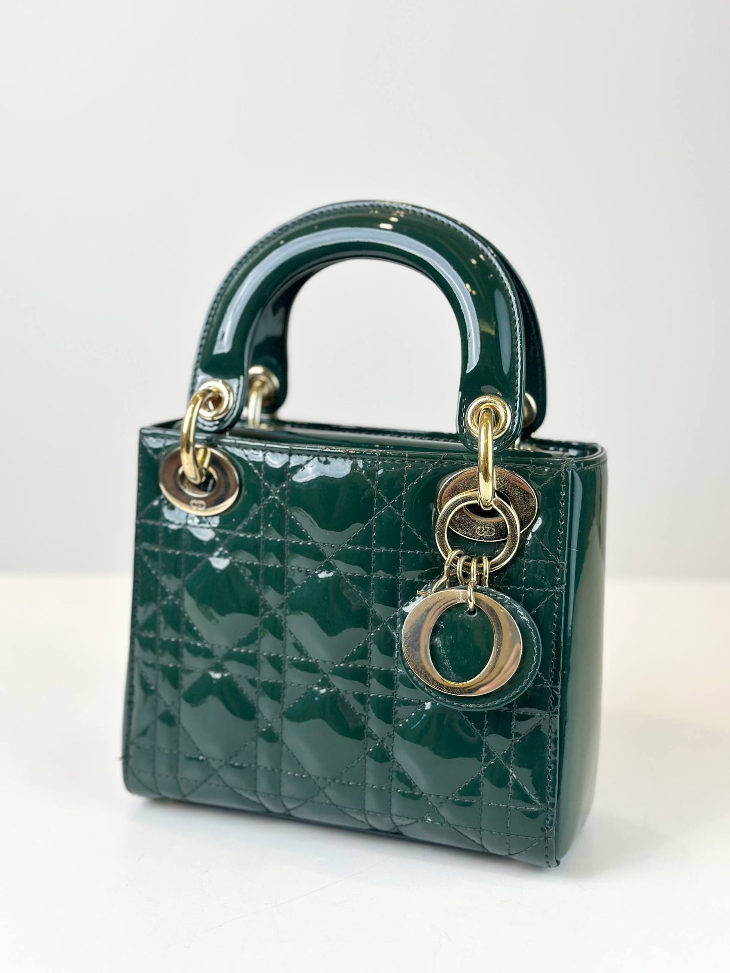 Dior Lady Dior Bag Mini Size  Dark Green Patent Leather