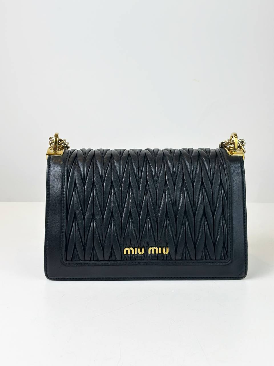 MIU MIU MATELASSE CHAIN LEATHER BLACK SHOULDER BAG