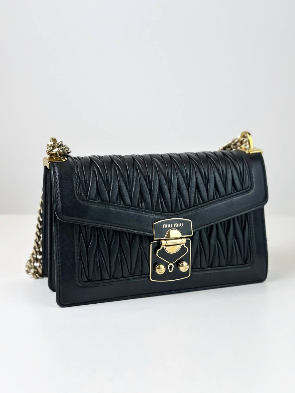 MIU MIU MATELASSE CHAIN LEATHER BLACK SHOULDER BAG