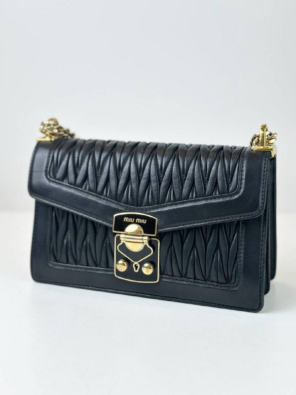 MIU MIU MATELASSE CHAIN LEATHER BLACK SHOULDER BAG