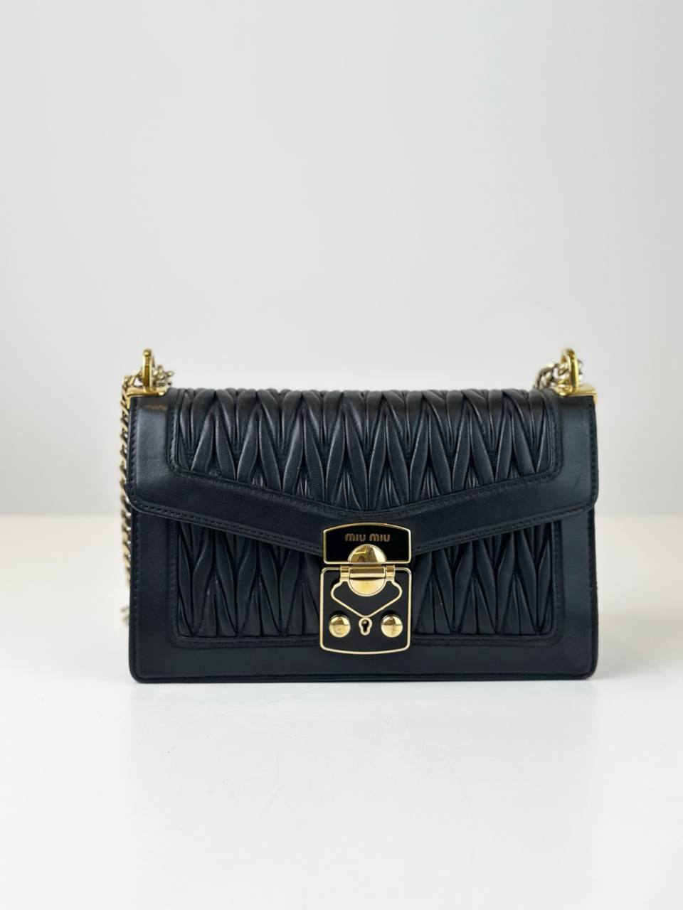 MIU MIU MATELASSE CHAIN LEATHER BLACK SHOULDER BAG