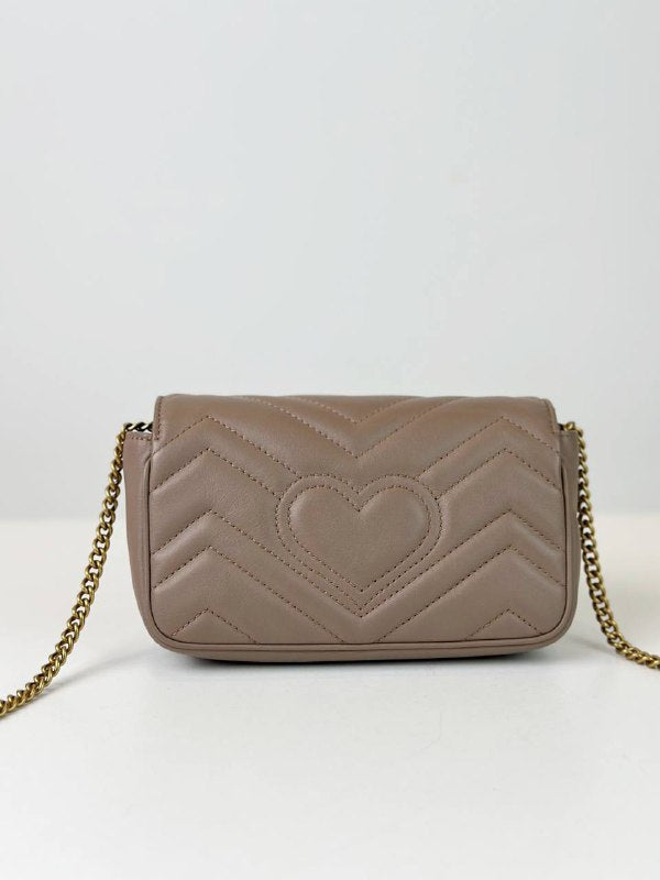 GUCCI GG MARMONT SUPER MINI BROWN BEIGE CROSSBODY BAG