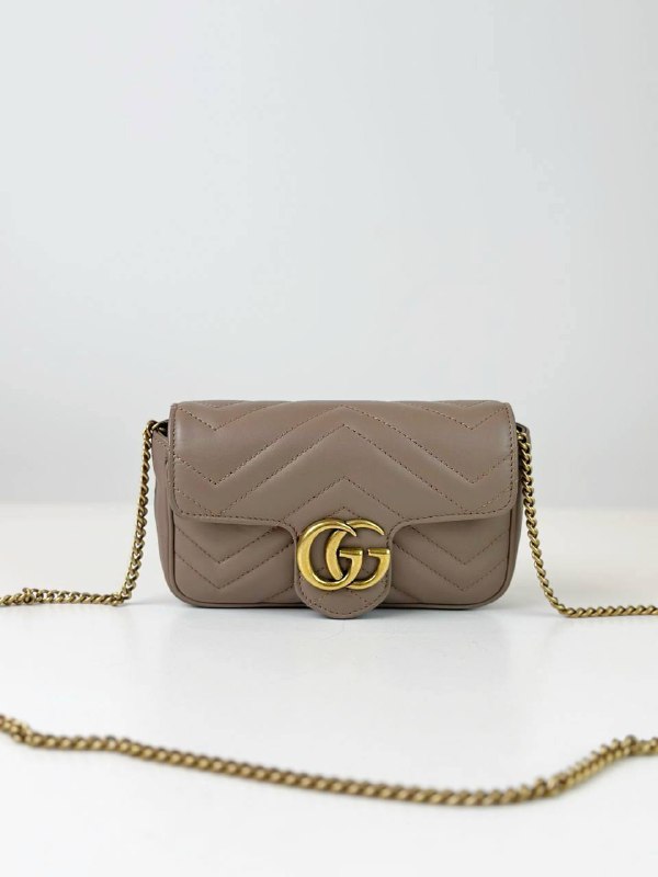 GUCCI GG MARMONT SUPER MINI BROWN BEIGE CROSSBODY BAG