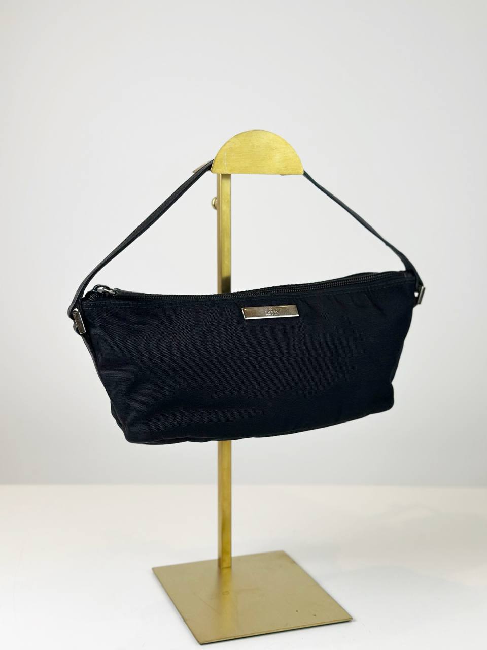 GUCCI BLACK NYLON BOAT POCHETTE BAG