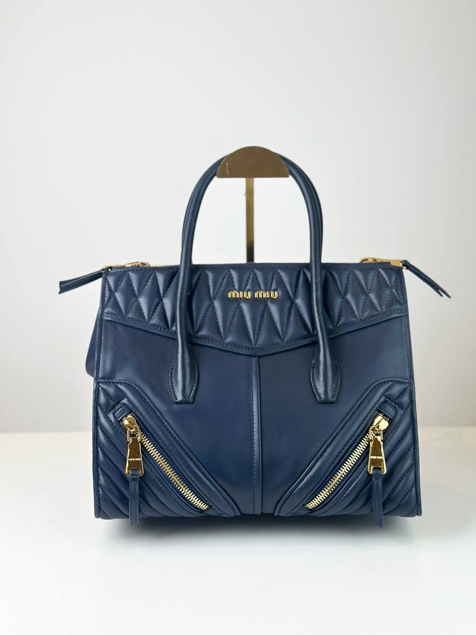 MIU MIU BIKER NAVY BLUE HANDBAG GHW