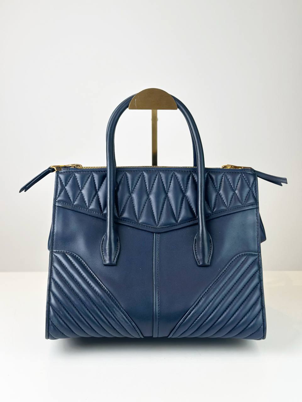 MIU MIU BIKER NAVY BLUE HANDBAG GHW
