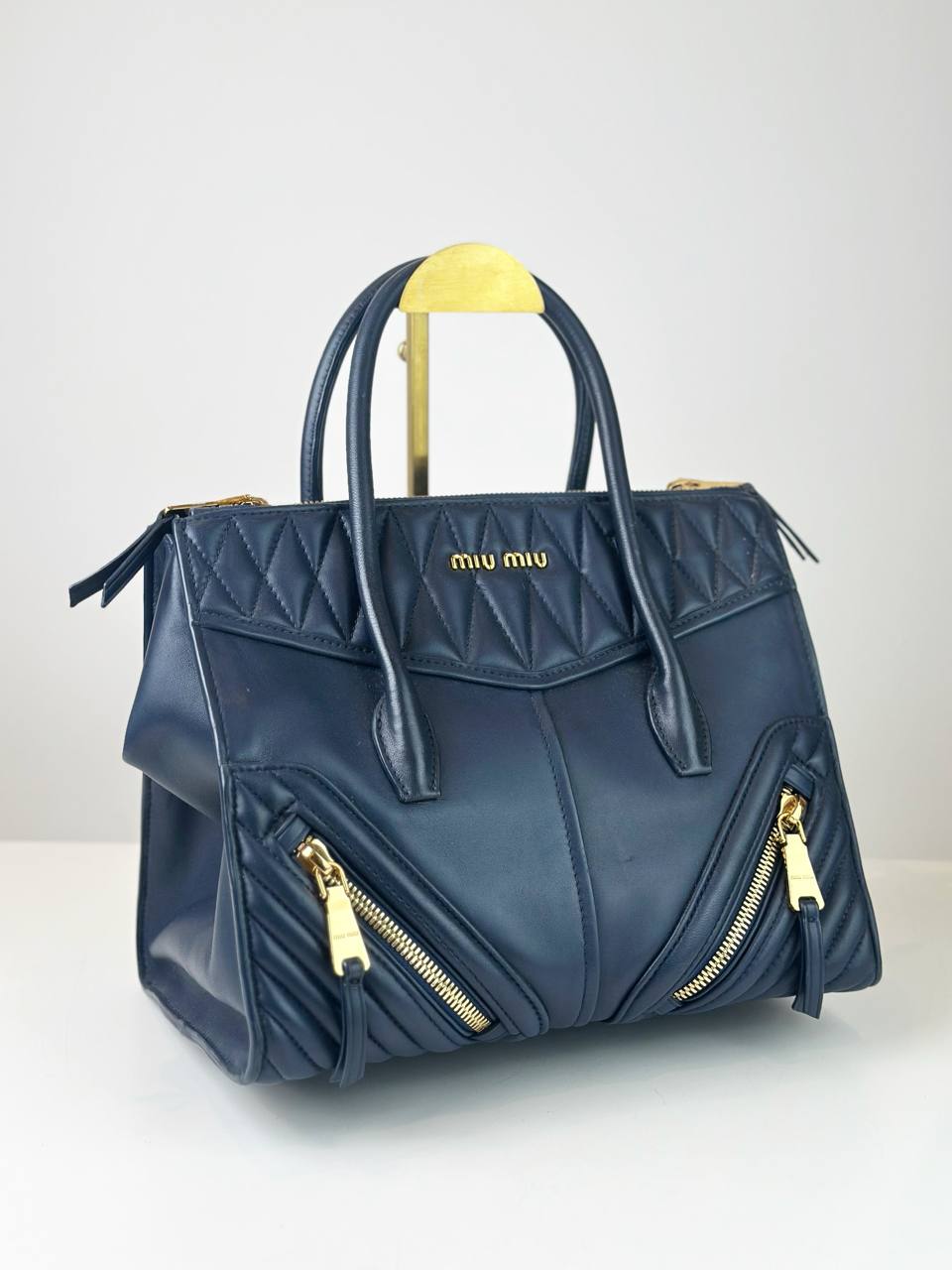 MIU MIU BIKER NAVY BLUE HANDBAG GHW