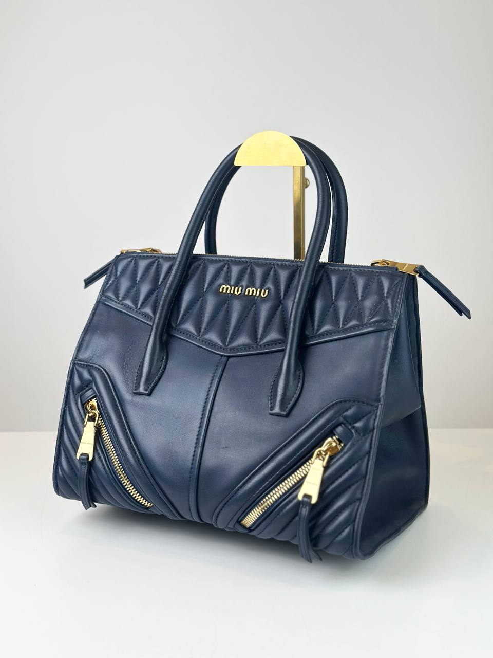 MIU MIU BIKER NAVY BLUE HANDBAG GHW