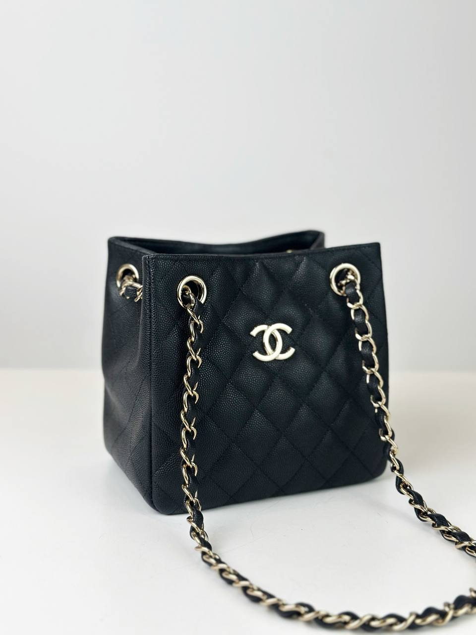 CHANEL QUILTED CAVIAR MINI BLACK BUCKET SHOULDER BAG GHW