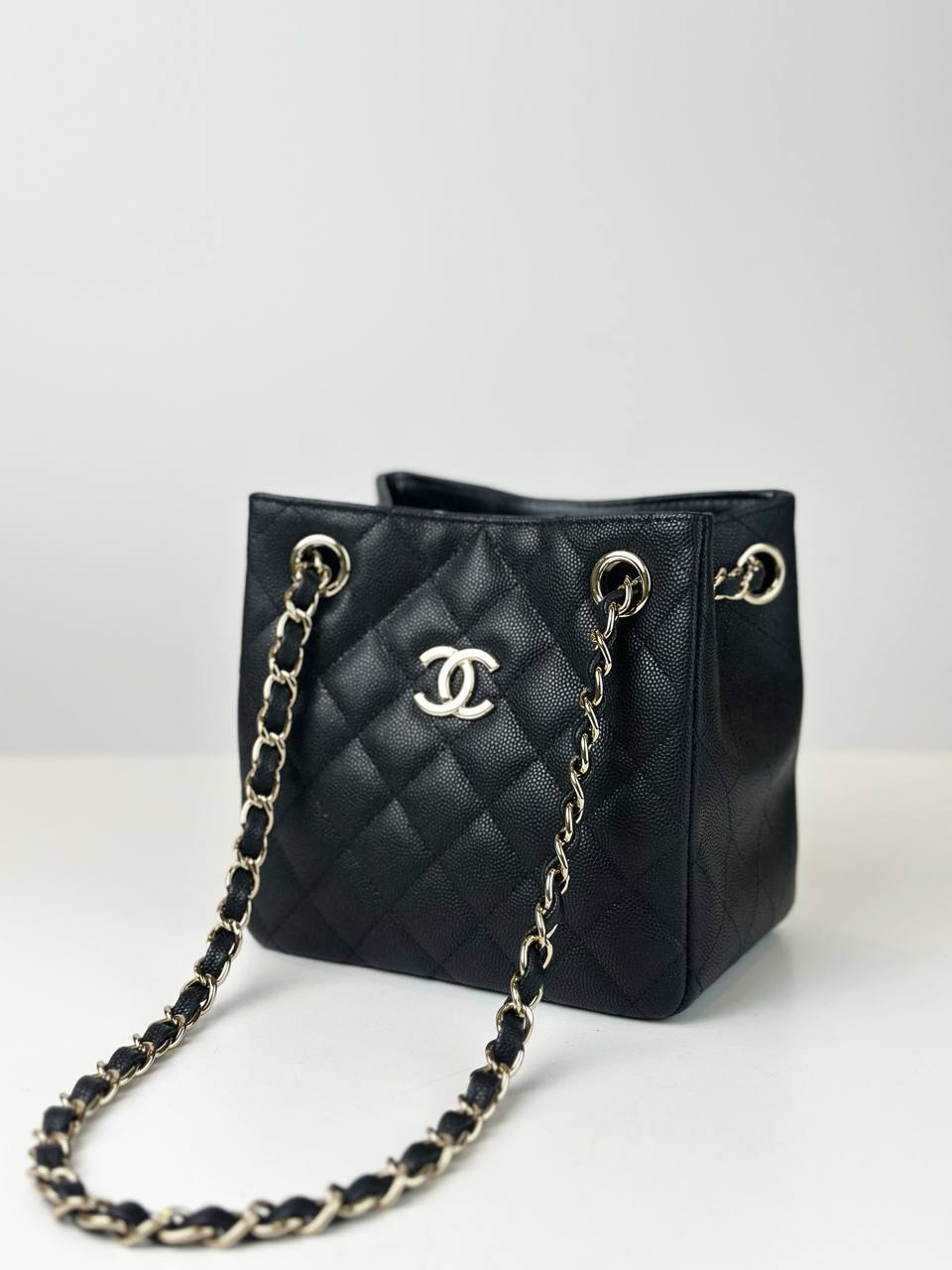 CHANEL QUILTED CAVIAR MINI BLACK BUCKET SHOULDER BAG GHW
