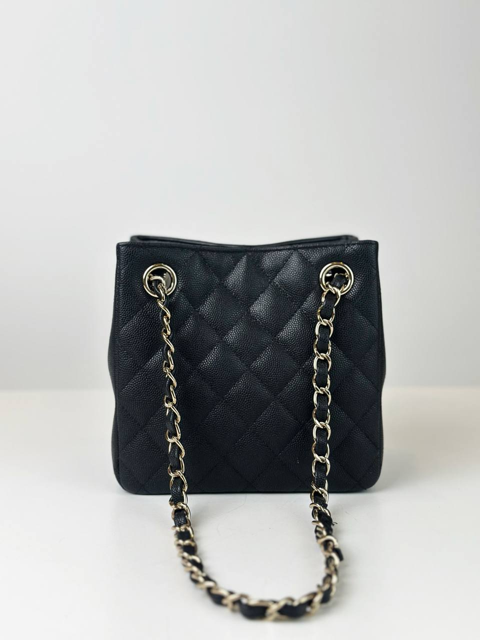 CHANEL QUILTED CAVIAR MINI BLACK BUCKET SHOULDER BAG GHW