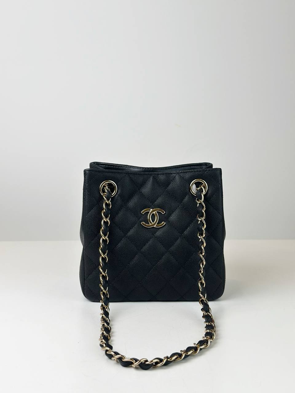 CHANEL QUILTED CAVIAR MINI BLACK BUCKET SHOULDER BAG GHW