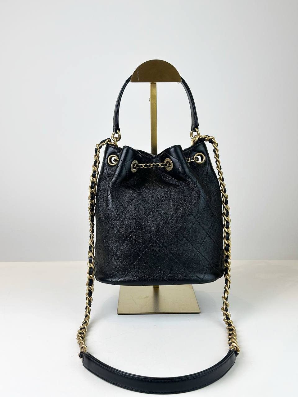 CHANEL QUILTED THERAPY BLACK BUCKET DRAWSTRING BAG