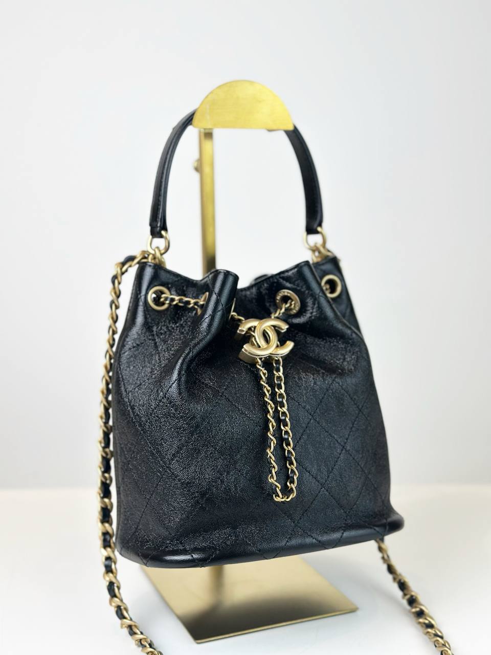 CHANEL QUILTED THERAPY BLACK BUCKET DRAWSTRING BAG