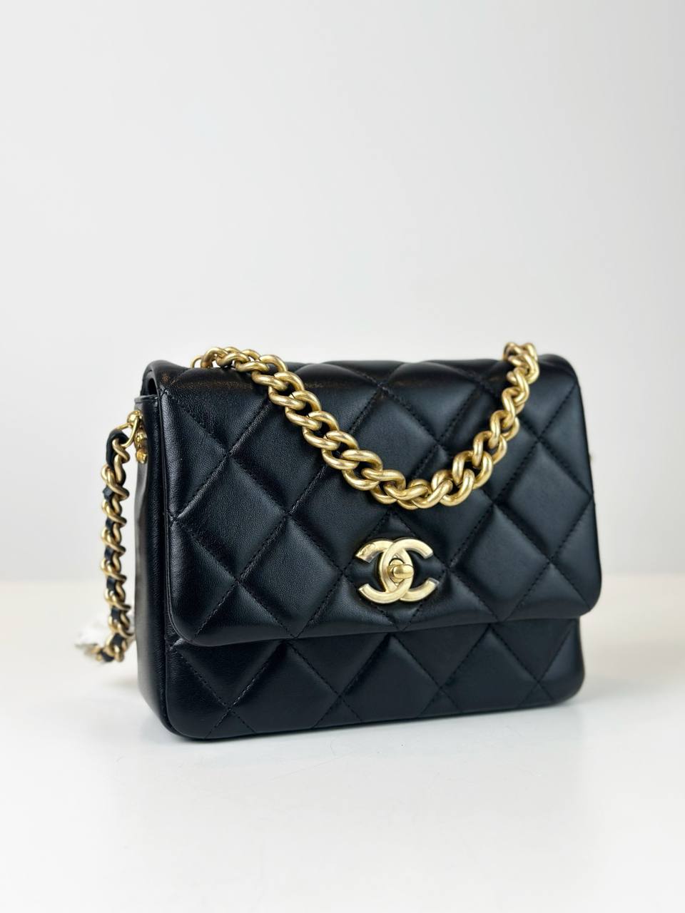 CHANEL QUILTED MINI SIDE NOTE FLAP BLACK CROSSBODY BAG
