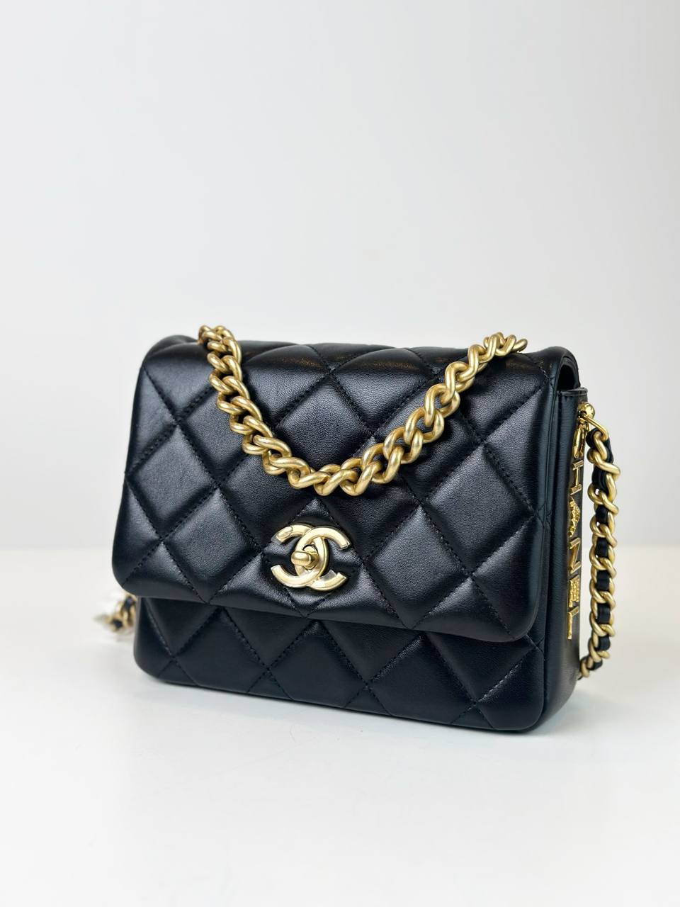 CHANEL QUILTED MINI SIDE NOTE FLAP BLACK CROSSBODY BAG