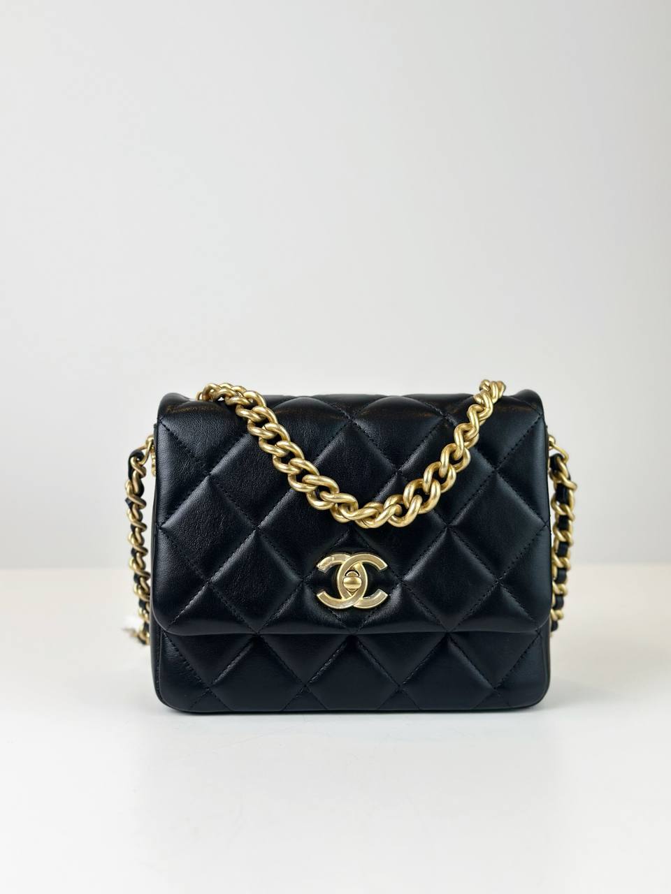 CHANEL QUILTED MINI SIDE NOTE FLAP BLACK CROSSBODY BAG