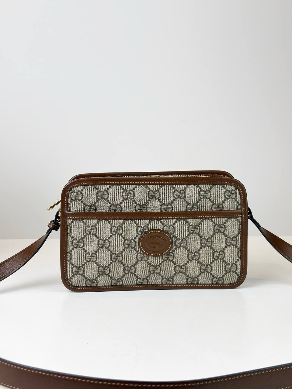 GUCCI INTERLOCKING G BROWN BEIGE SHOULDER BAG