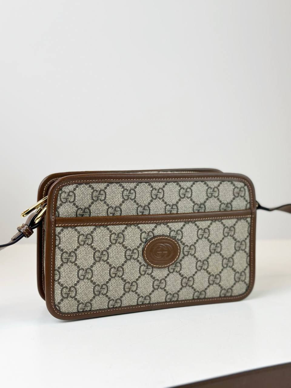 GUCCI INTERLOCKING G BROWN BEIGE SHOULDER BAG