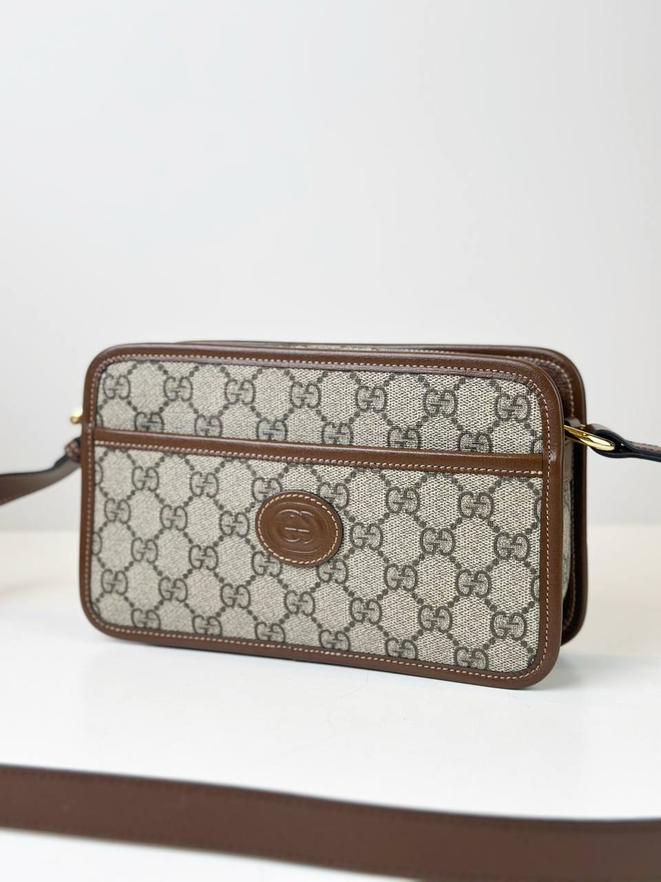 GUCCI INTERLOCKING G BROWN BEIGE SHOULDER BAG
