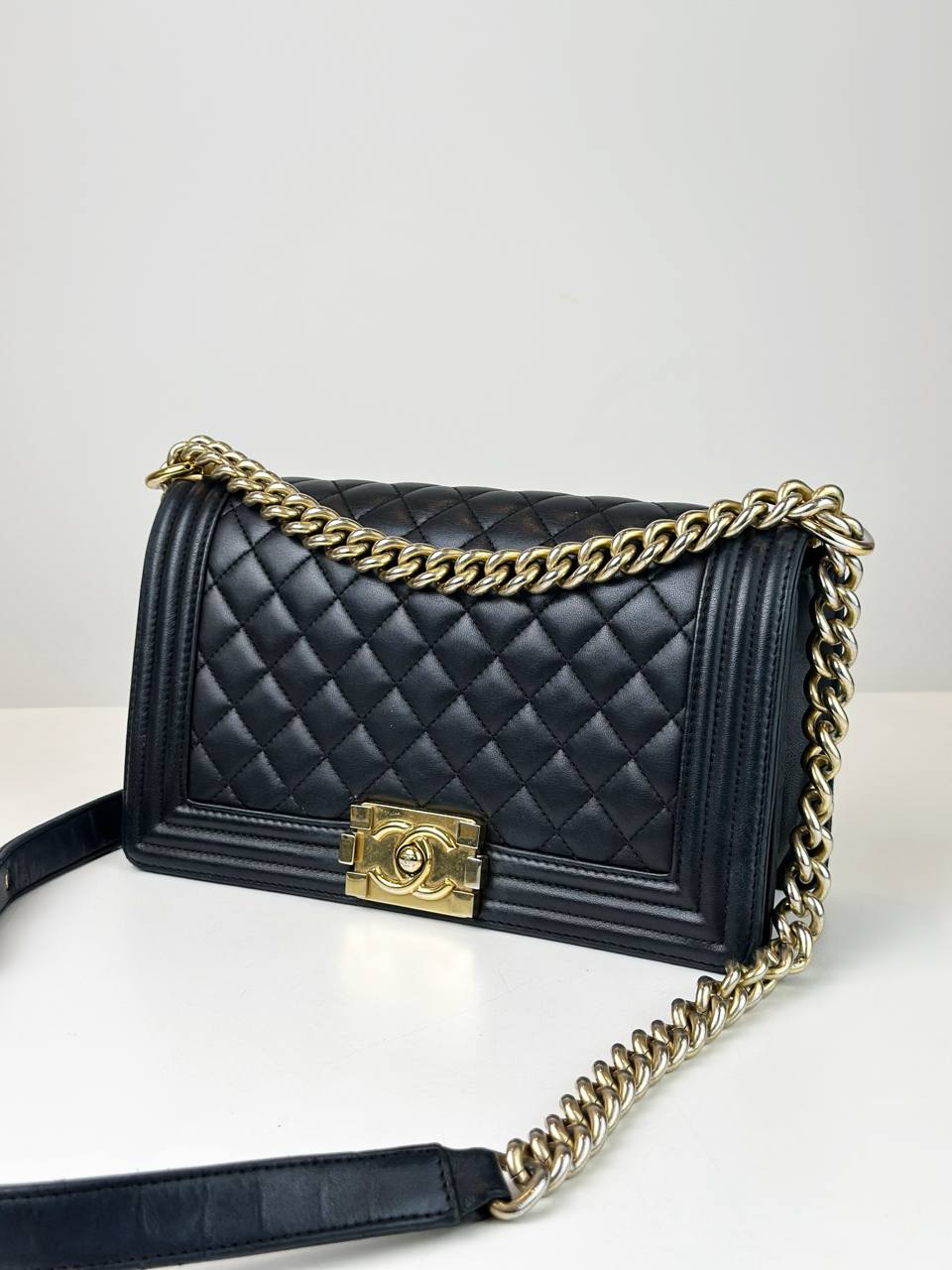 CHANEL LE BOY MEDIUM FLAP BLACK SHOULDER BAG
