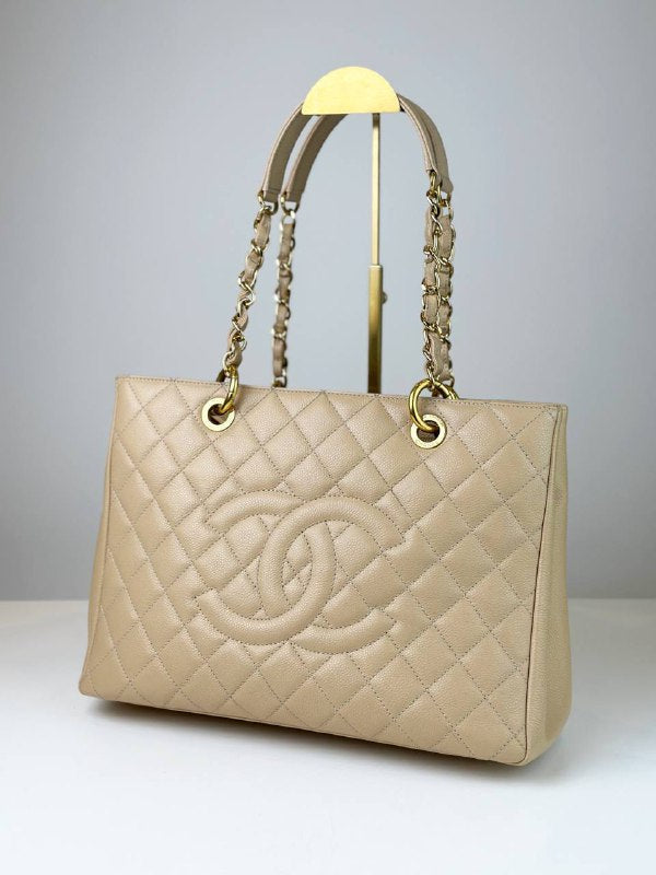 CHANEL GST GRAND SHOPPING BEIGE TOTE BAG GHW