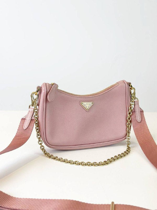 PRADA RE-EDITION 2005 SAFFIANO LEATHER MINI PINK HOBO BAG