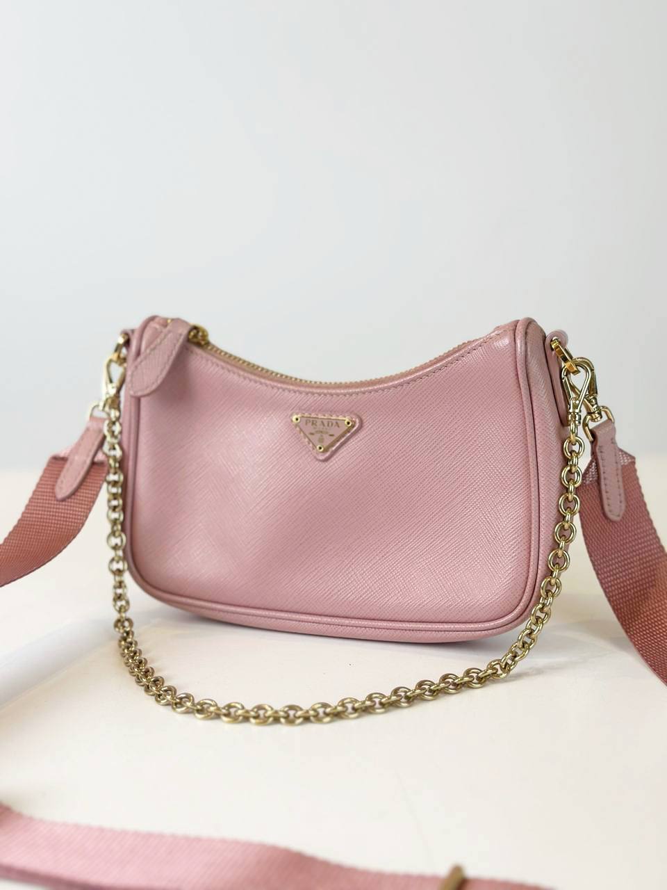 PRADA RE-EDITION 2005 SAFFIANO LEATHER MINI PINK HOBO BAG
