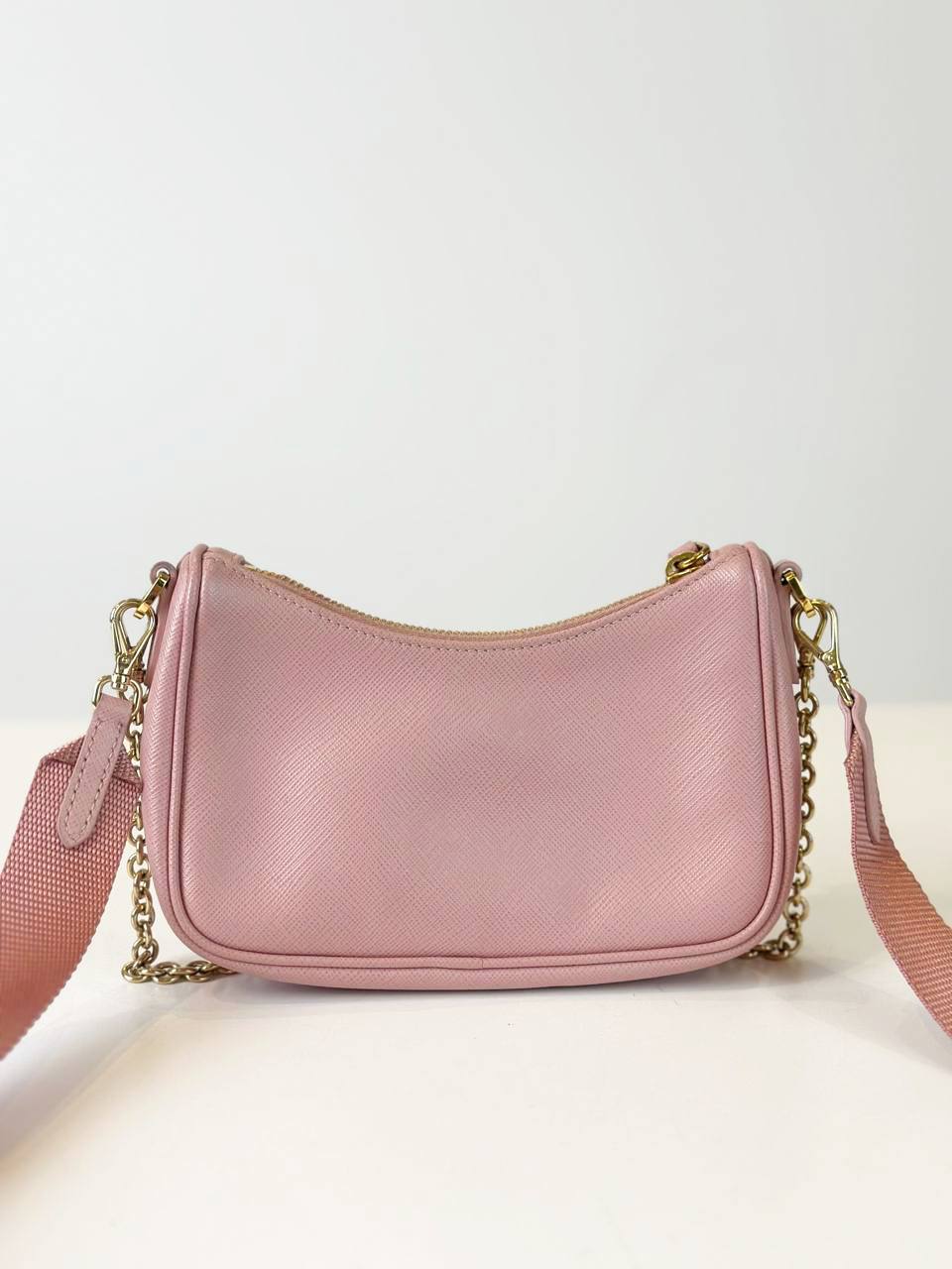 PRADA RE-EDITION 2005 SAFFIANO LEATHER MINI PINK HOBO BAG
