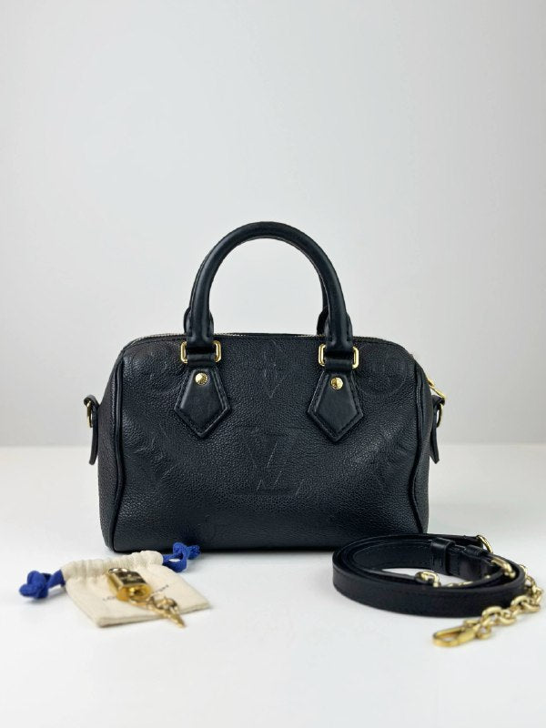 LOUIS VUITTON SPEEDY BANDOULIERE 20 EMPREINTE MONOGRAM TOP HANDLE BAG WITH STRAP