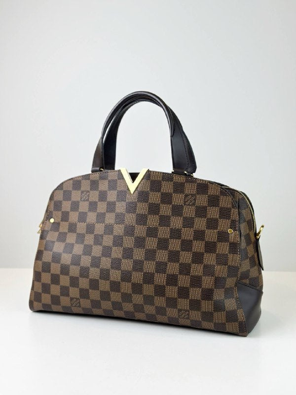 LOUIS VUITTON DAMIER EBENE KENSINGTON BOWLING BAG WITH STRAP