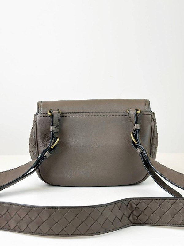 BOTTEGA VENETA GREY NAPPA INTRECCIATO LUNA CROSSBODY BAG