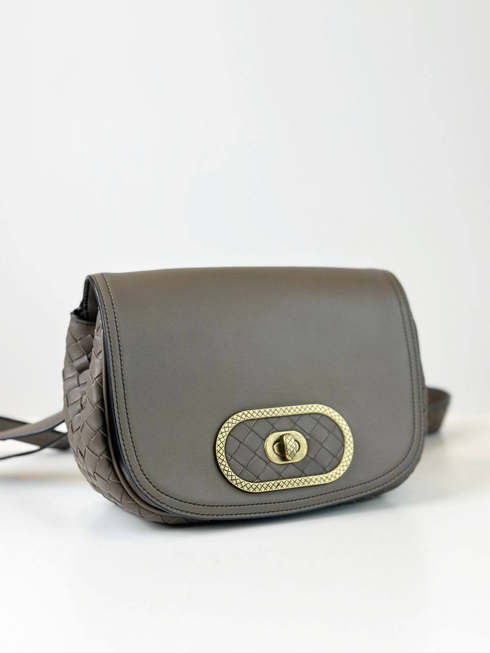 BOTTEGA VENETA GREY NAPPA INTRECCIATO LUNA CROSSBODY BAG