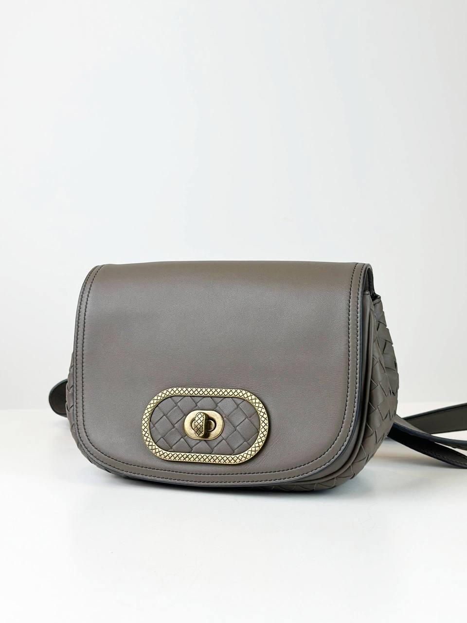 BOTTEGA VENETA GREY NAPPA INTRECCIATO LUNA CROSSBODY BAG