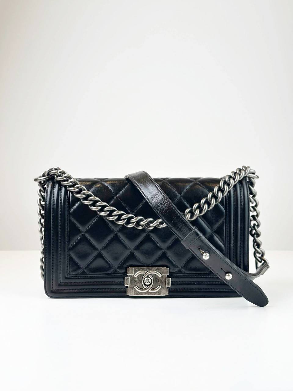 CHANEL LE BOY MEDIUM FLAP BLACK SHOULDER BAG SHW