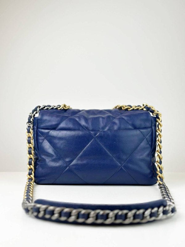 CHANEL QUILTED 19 NAVY BLUE MEDIUM FLAP CROSSBODY BAG