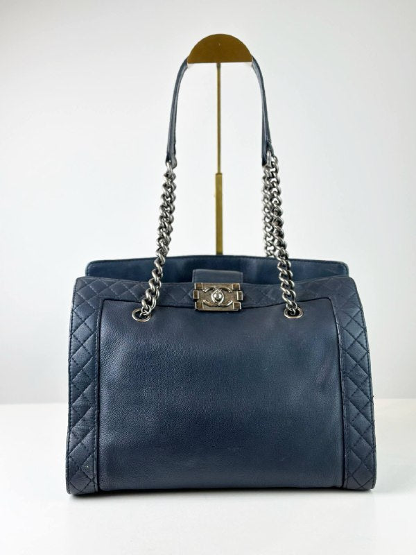CHANEL BOY REVERSO NAVY BLUE MEDIUM TOTE BAG