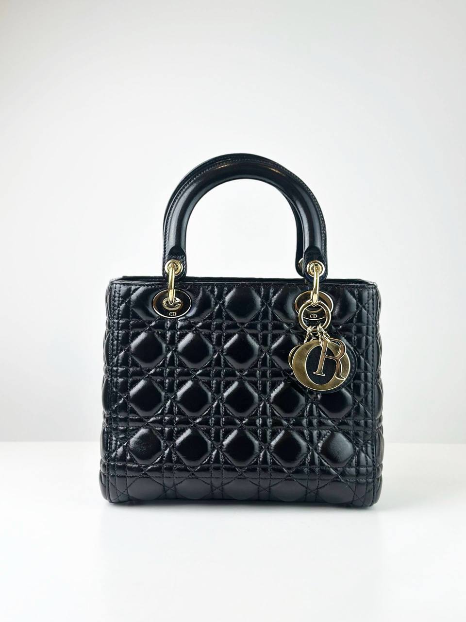 DIOR LADY DIOR BLACK MEDIUM CANNAGE HANDBAG GHW