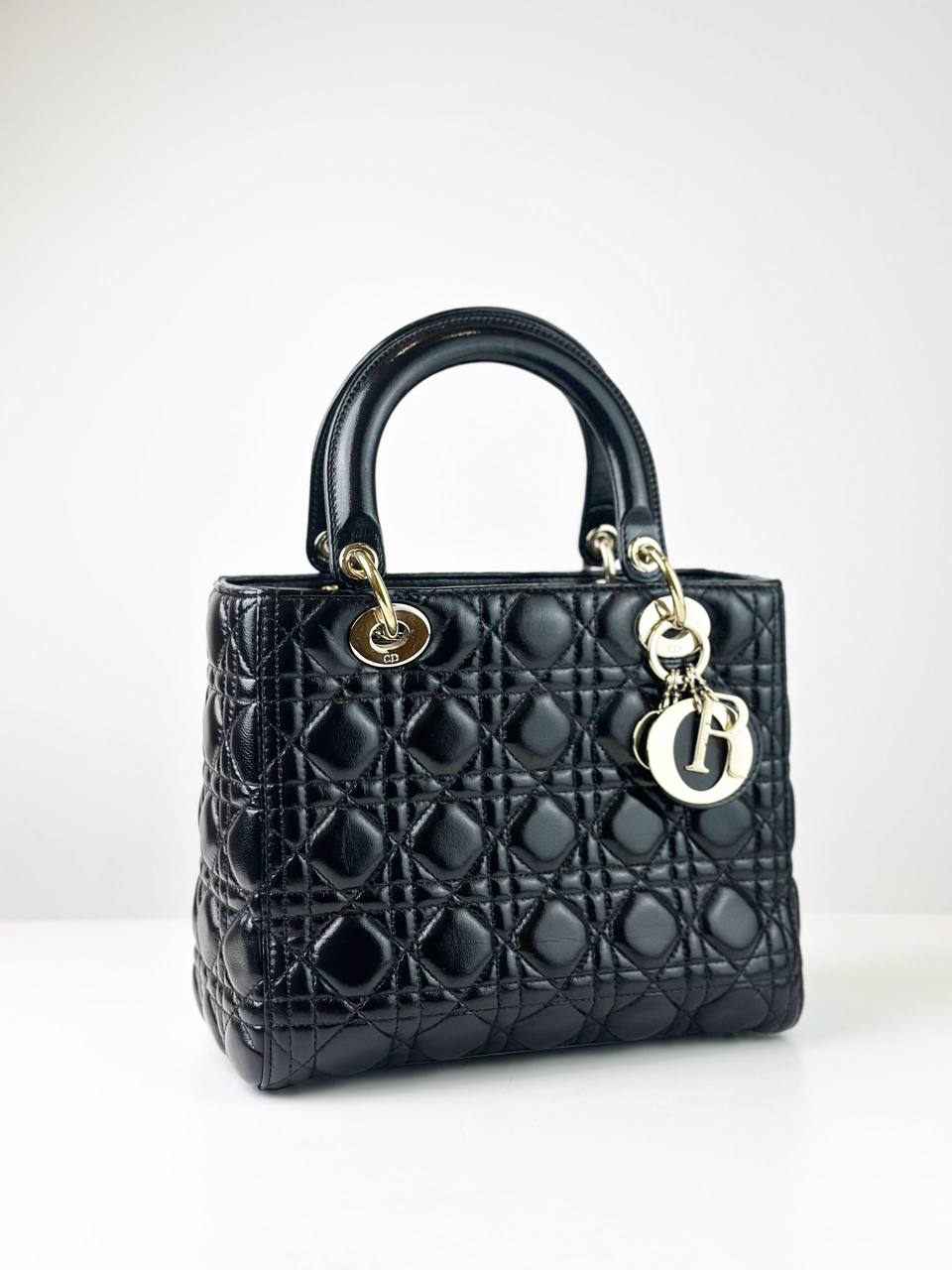 DIOR LADY DIOR BLACK MEDIUM CANNAGE HANDBAG GHW