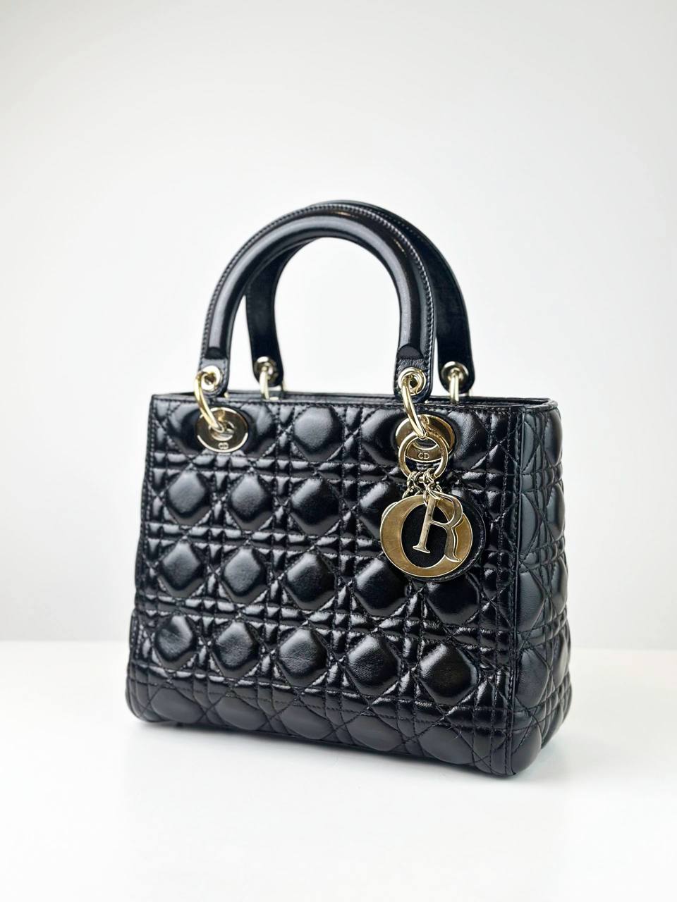 DIOR LADY DIOR BLACK MEDIUM CANNAGE HANDBAG GHW