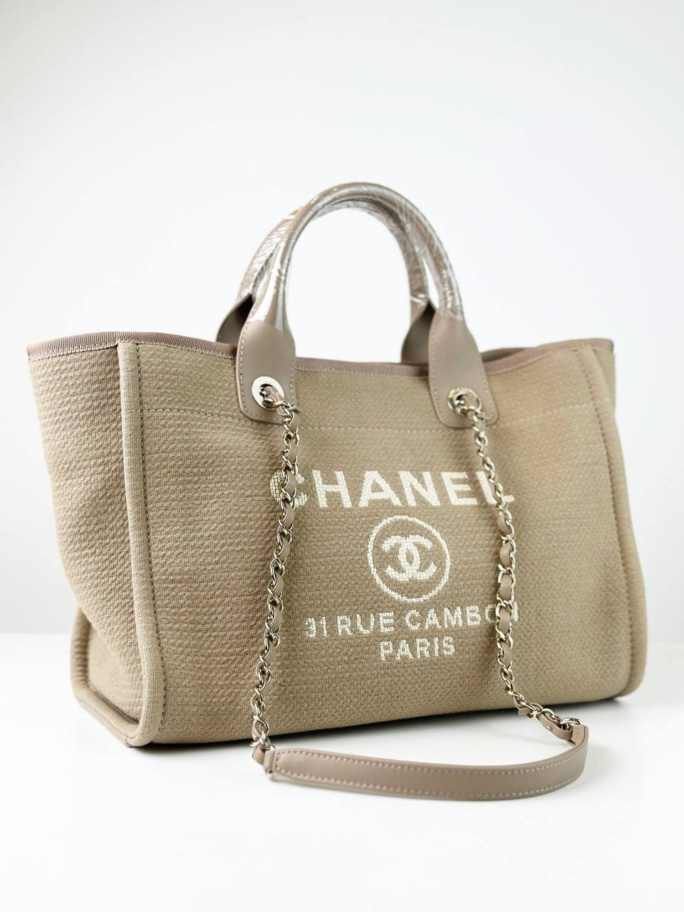 CHANEL DEAUVILLE BEIGE TOTE BAG WITH STRAP