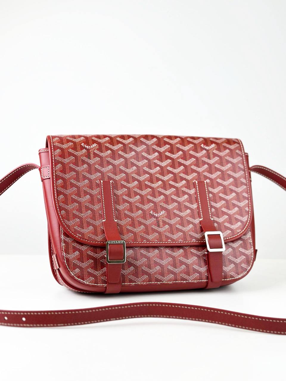 GOYARD RED CHEVRON PRINT BELVEDERE PM CROSSBODY BAG