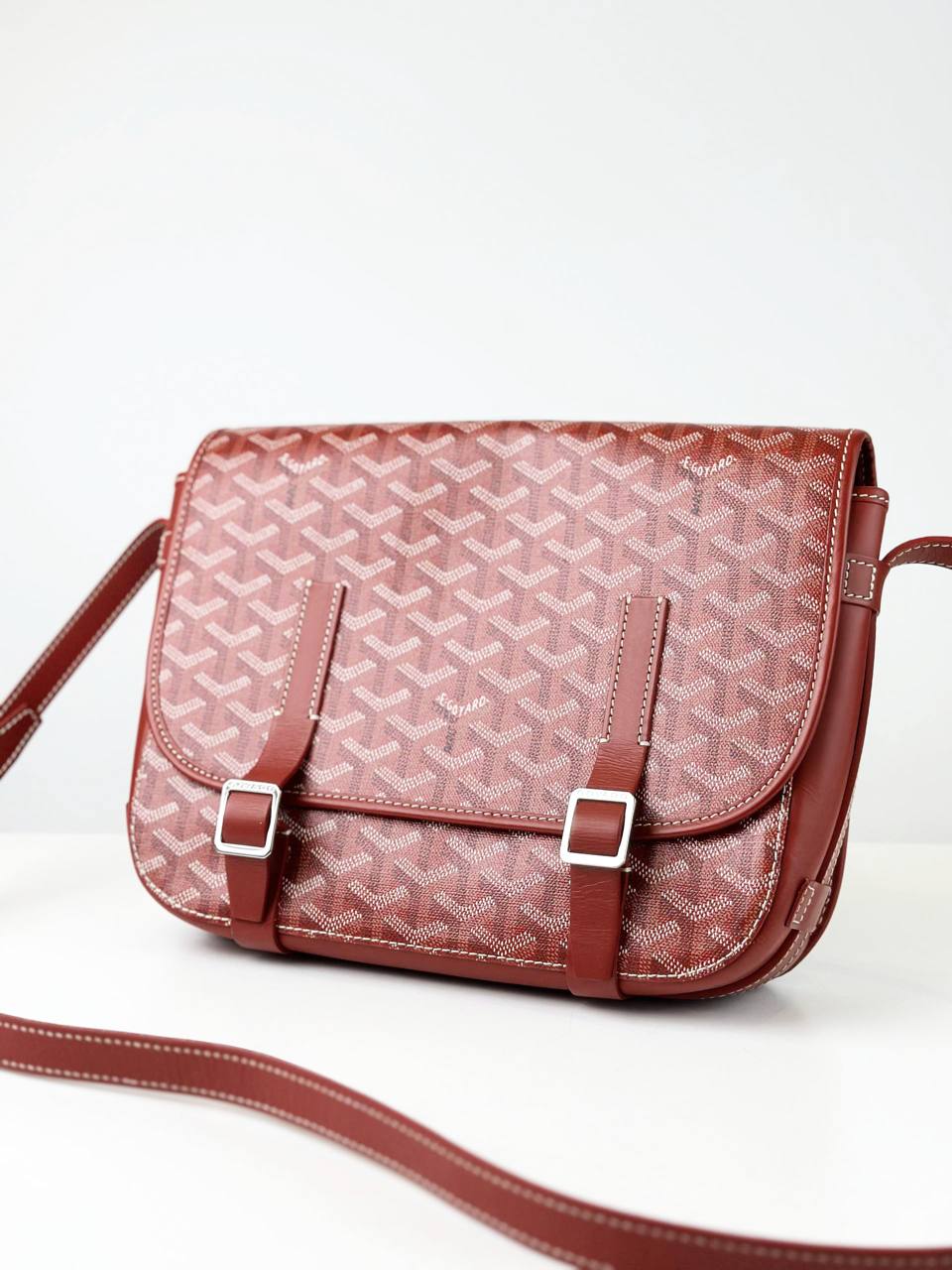 GOYARD RED CHEVRON PRINT BELVEDERE PM CROSSBODY BAG