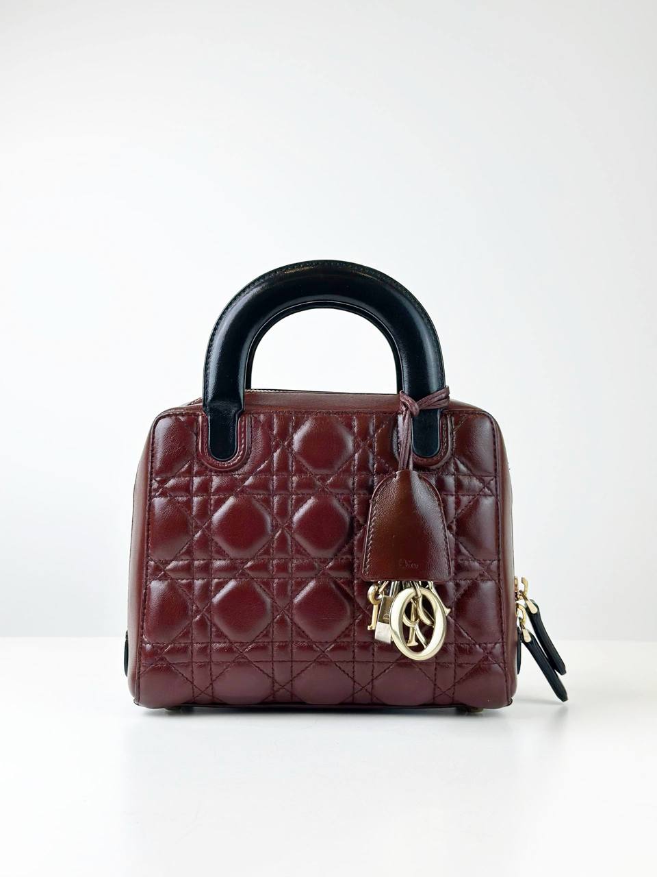 DIOR LILY BURGUNDY CANNAGE LEATHER HANDBAG WITH STRAP
