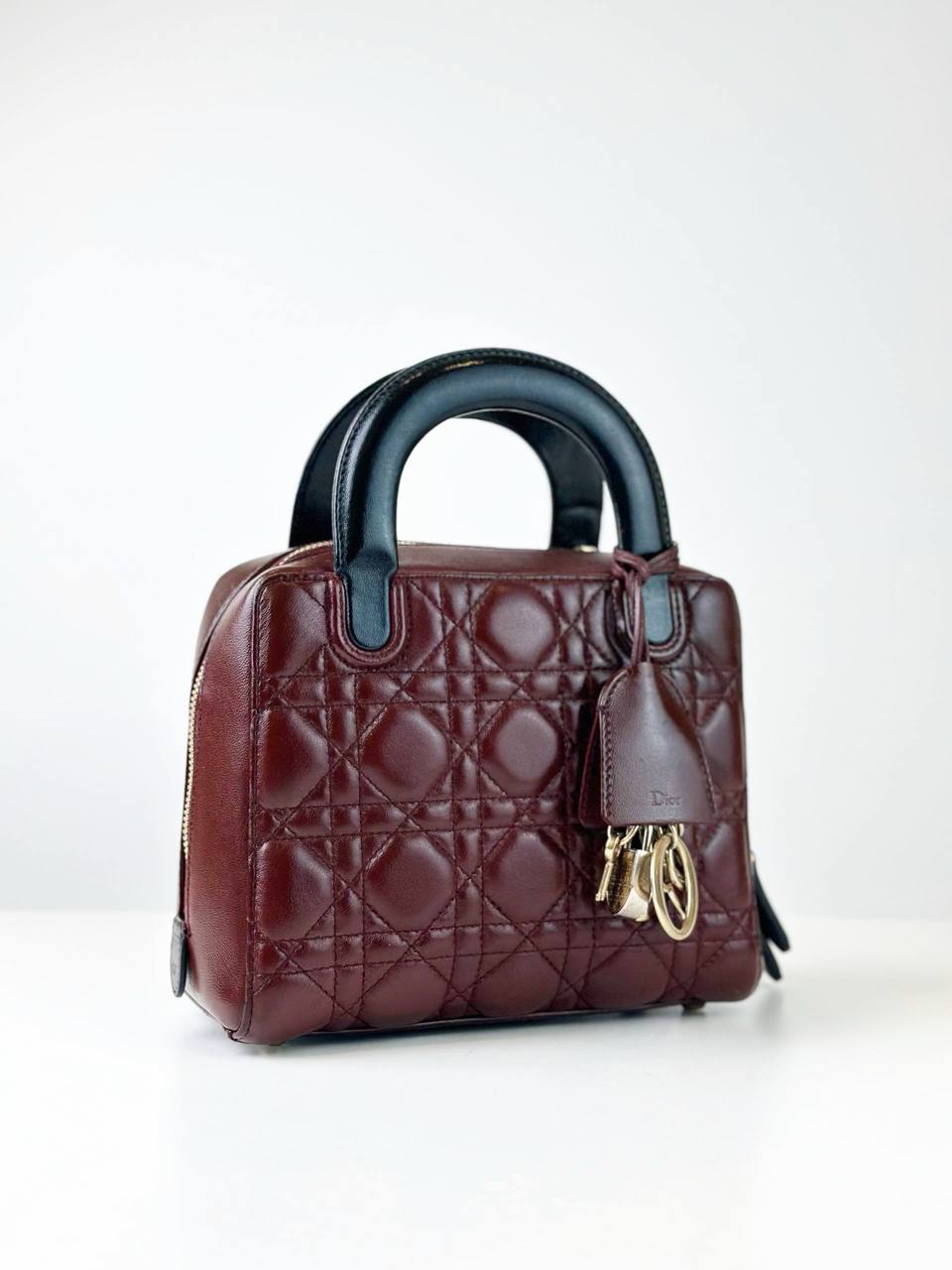 DIOR LILY BURGUNDY CANNAGE LEATHER HANDBAG WITH STRAP