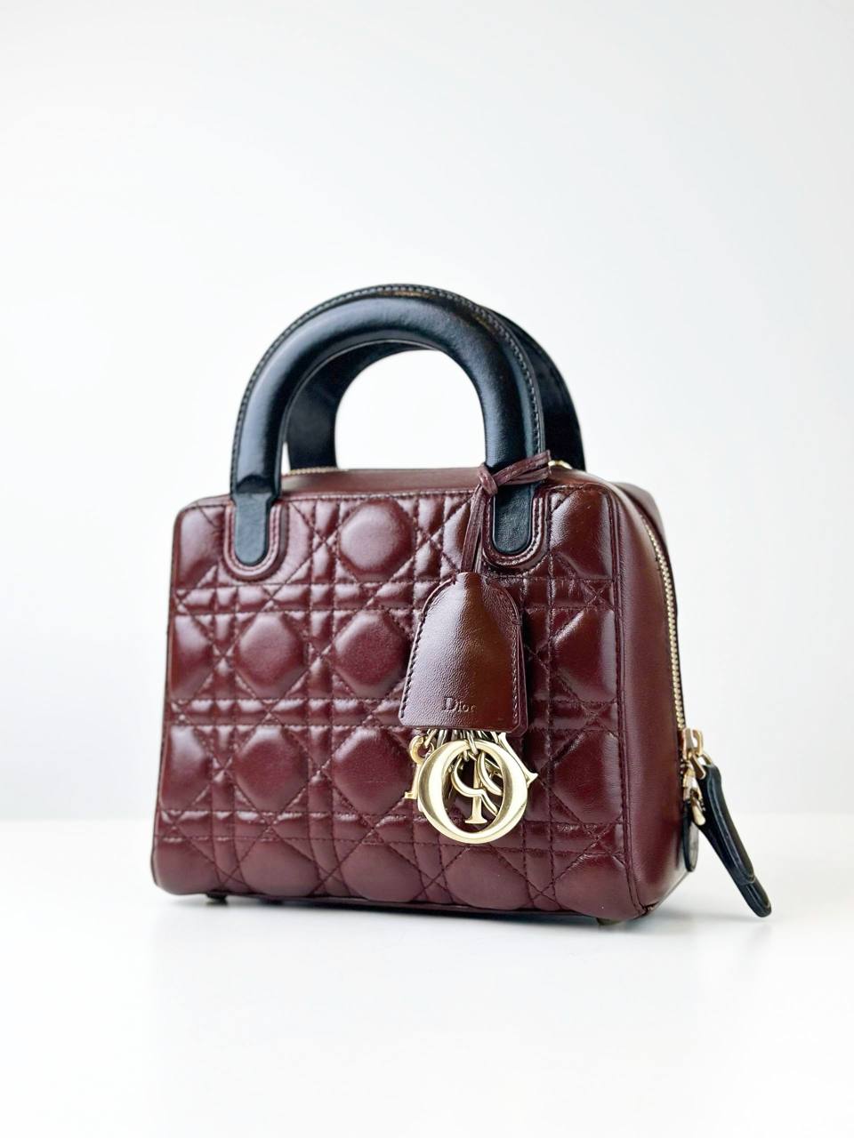 DIOR LILY BURGUNDY CANNAGE LEATHER HANDBAG WITH STRAP