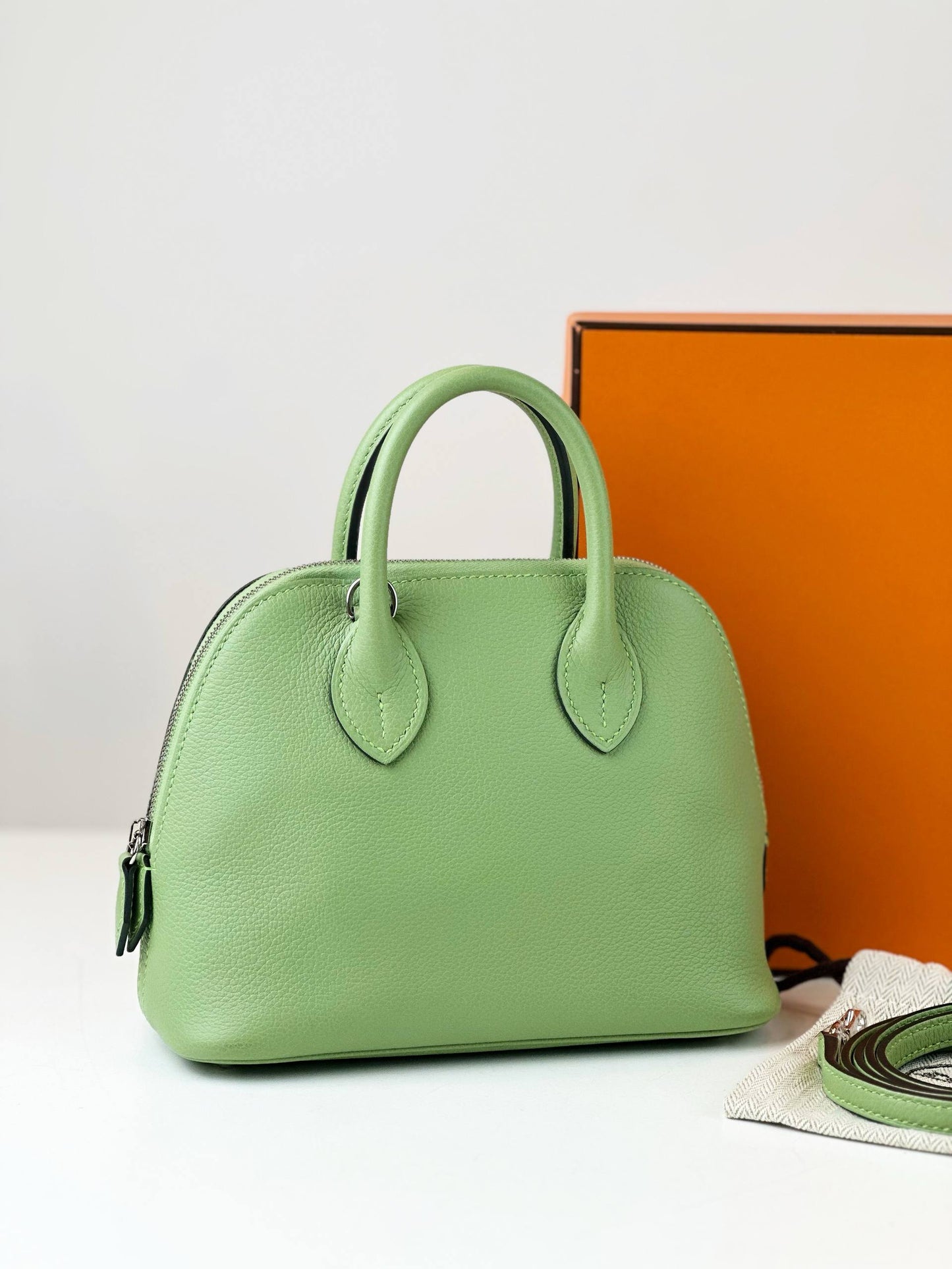 HERMES EVERCOLOR MINI BOLIDE 1923 VERT CRIQUET HANDBAG PHW
