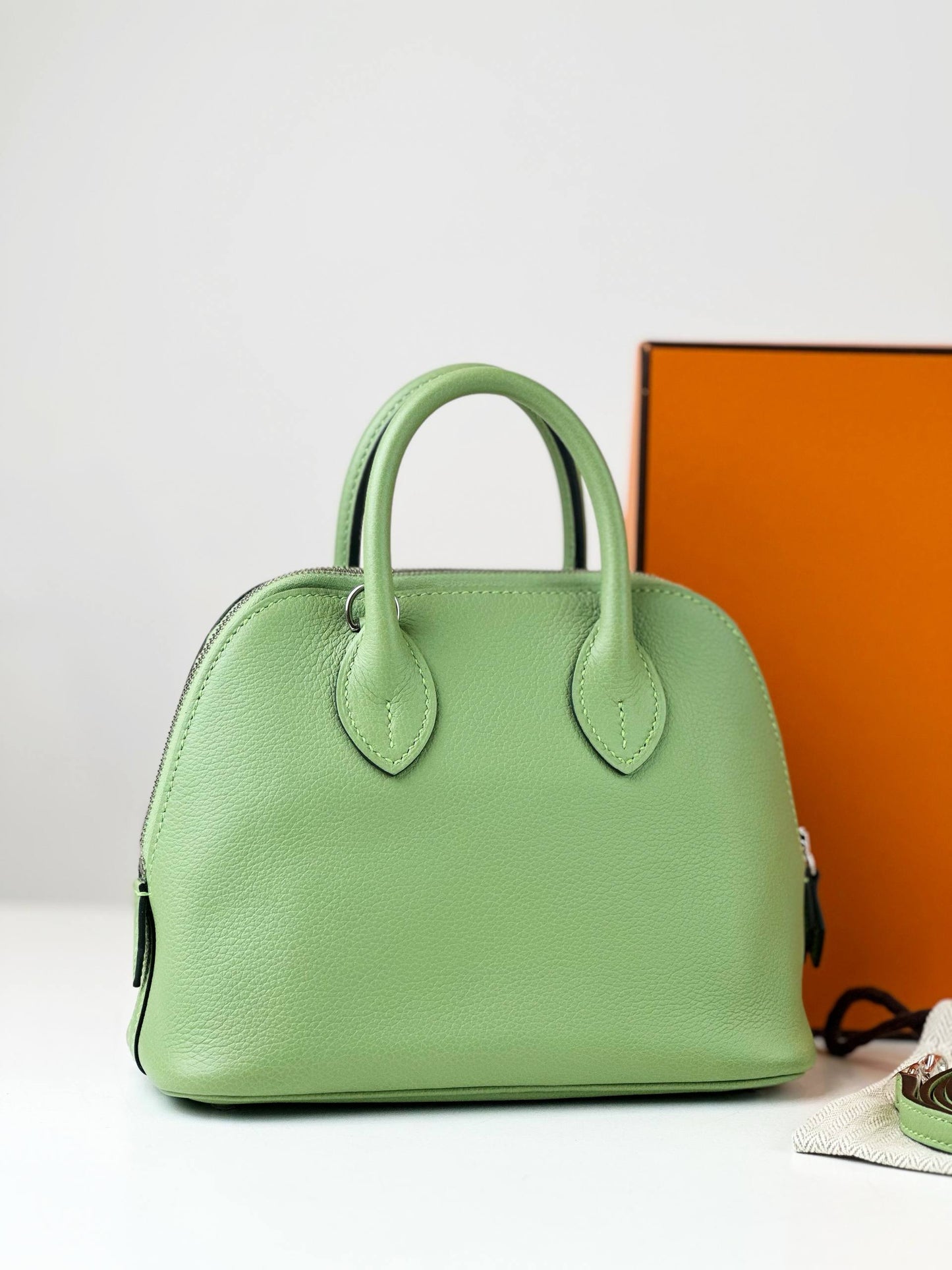HERMES EVERCOLOR MINI BOLIDE 1923 VERT CRIQUET HANDBAG PHW